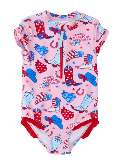 Toddler Girls Short Sleeve UPF50+ One Piece Rash Guard