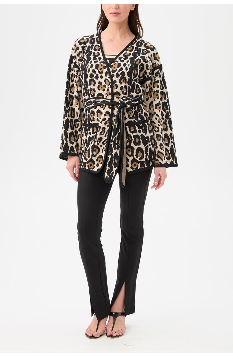 Trina Turk Wright Tie Front Leopard Cardigan, Alternate, color, Multi