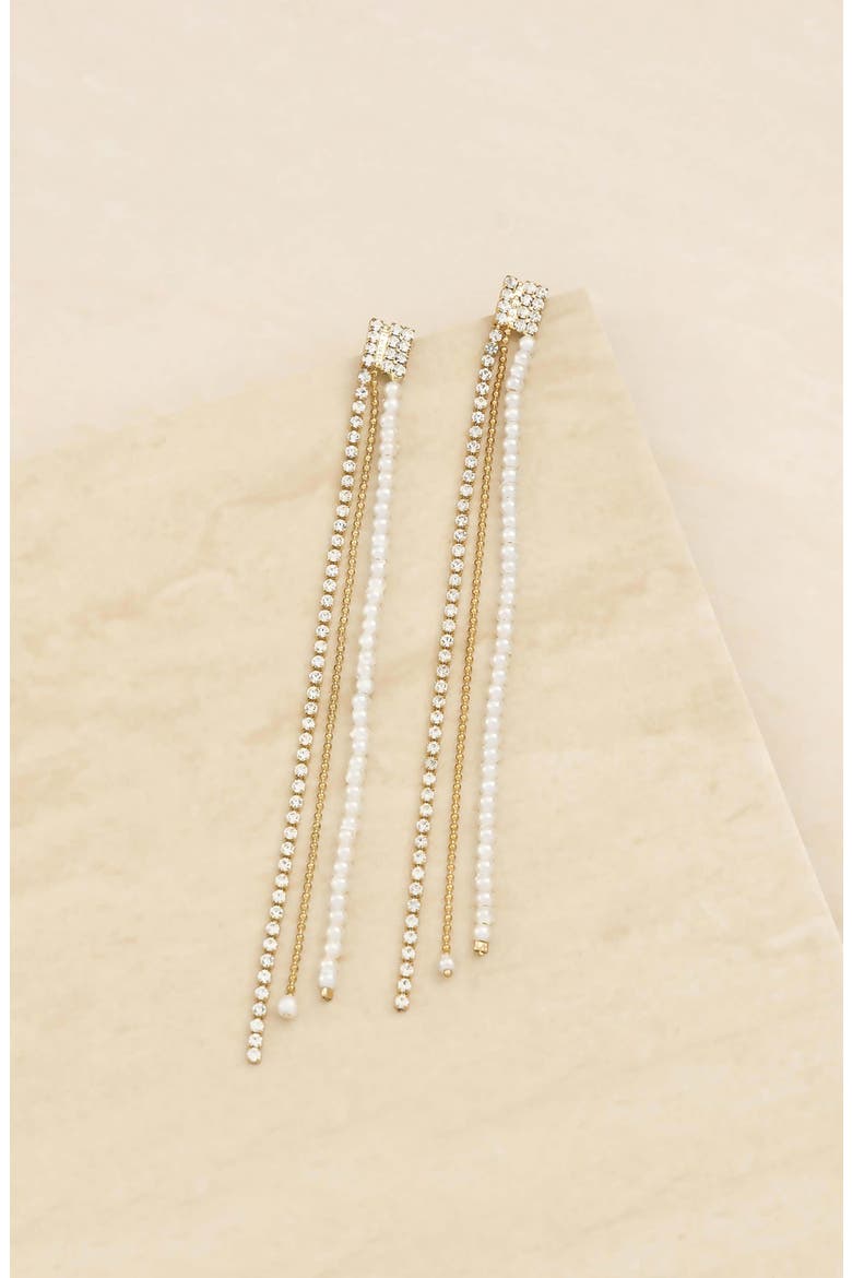Pearl & Crystal Linear Drop Earrings, Alternate, color, GOLD