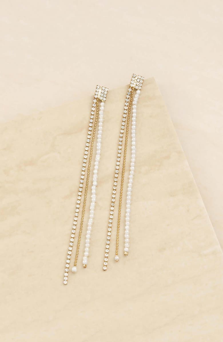Ettika Pearl & Crystal Linear Drop Earrings, Alternate, color,