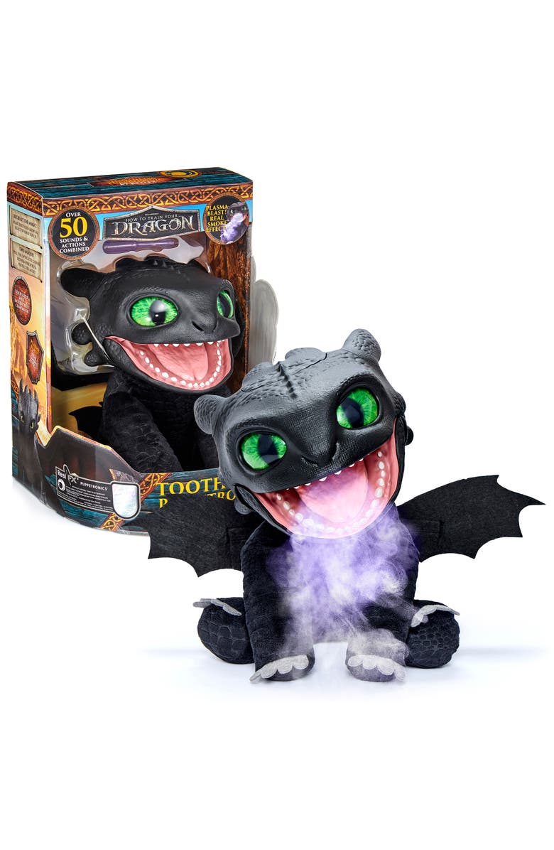 How To Train Your Dragon WOW! STUFF Toothless Puppetronic by RealFX 10" Plush 50+ Sounds Ages 6+ HTTYD, Main, color, Multicolored