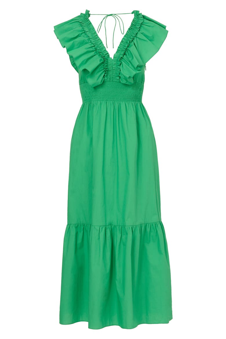 Ruffle Smocked Waist Maxi Dress, Alternate, color, GREEN