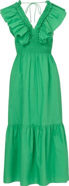Adrianna Papell Ruffle Smocked Waist Maxi Dress