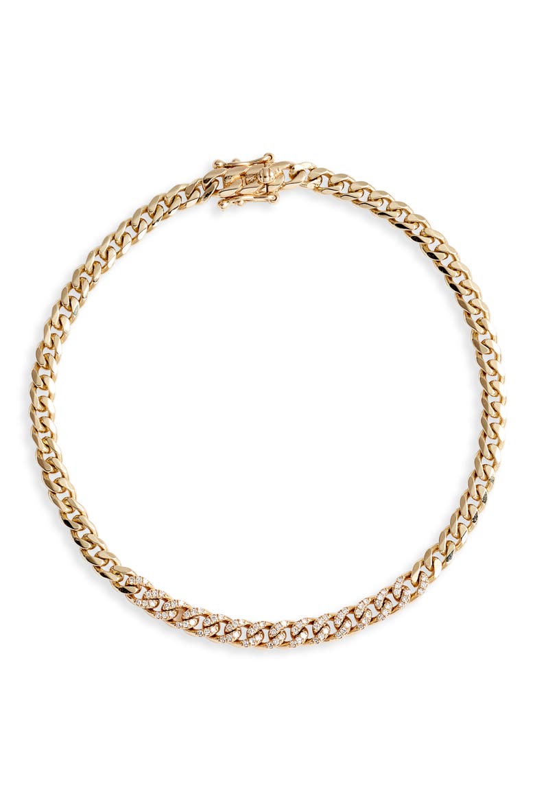 Diamond Mini Curb Chain Bracelet, Main, color, YELLOW GOLD