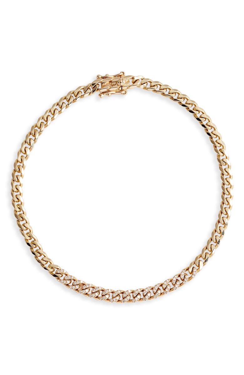 EF Collection Diamond Mini Curb Chain Bracelet, Main, color, Yellow Gold