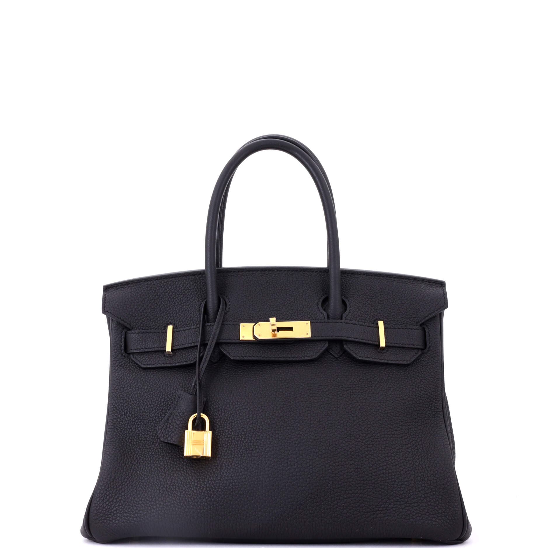 Pre-Owned Hermes Birkin Handbag Black Togo with Gold Hardware 30, Main, color, 