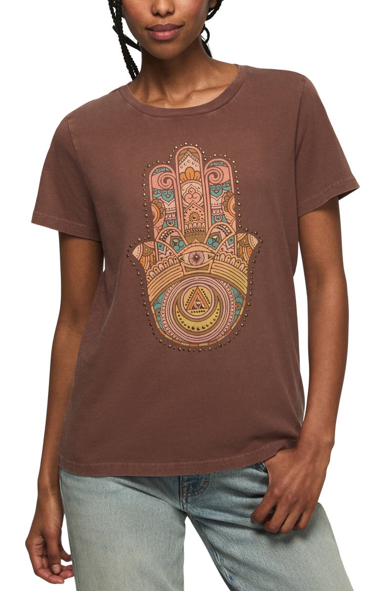 Lucky Brand Embellished Hamsa Crewneck T-Shirt, Main, color, Brown Stone