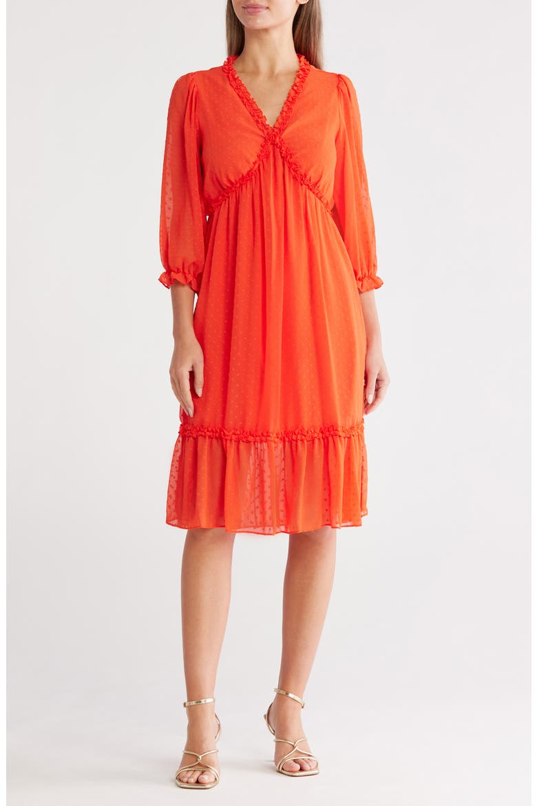 Madeline Clip Jacquard Long Sleeve Dress, Main, color, TANGERINE