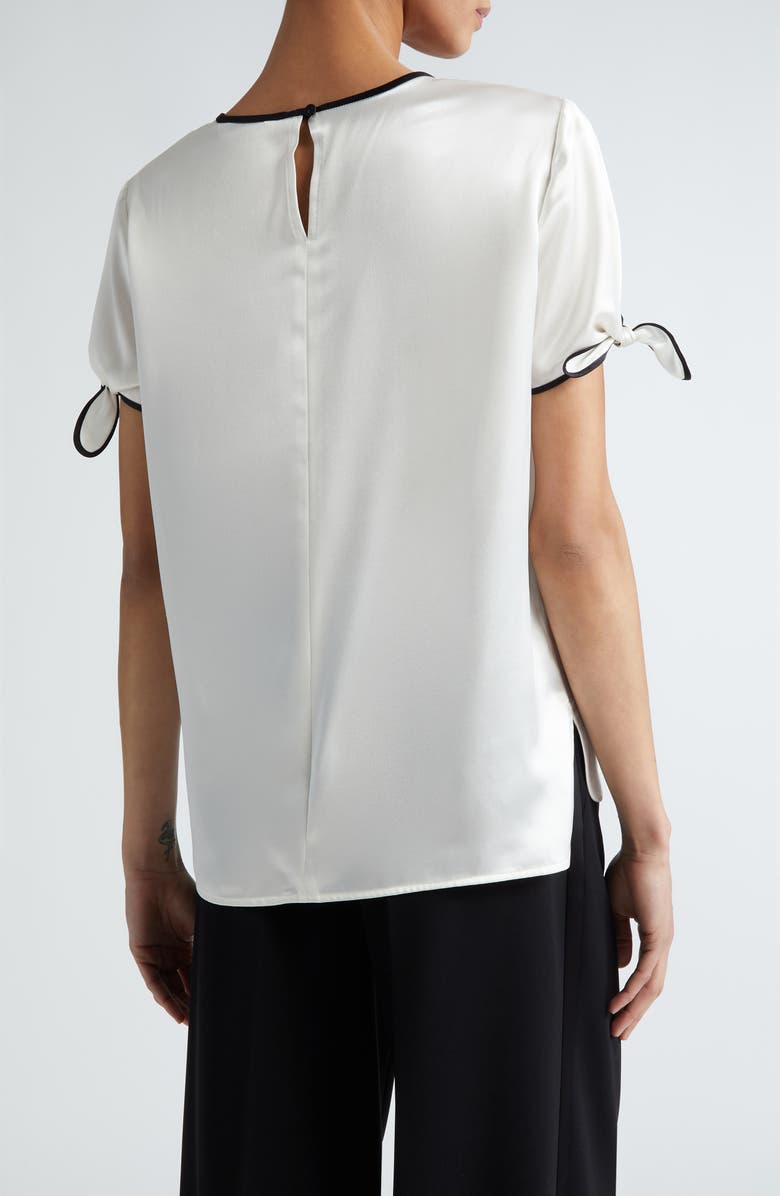 Max Mara Pania Bow Sleeve Contrast Trim Silk Top, Alternate, color, White