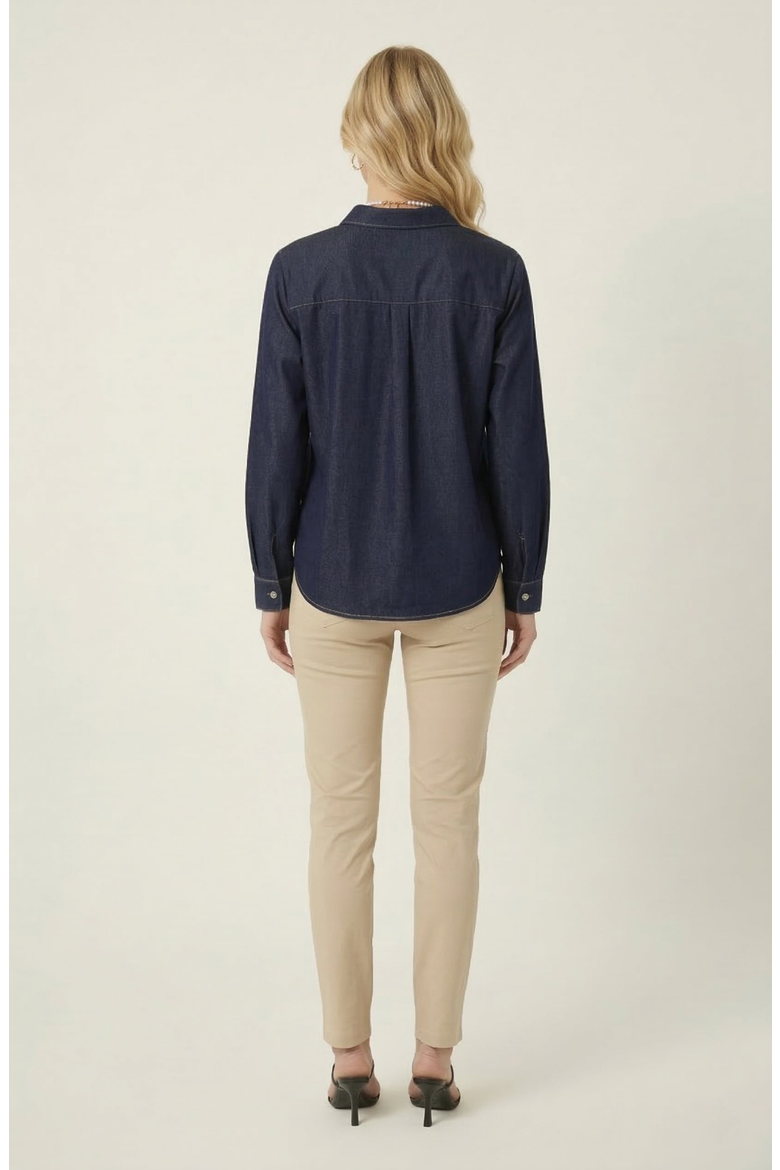 Denim Button Up Shirt, Alternate, color, Dark Blue