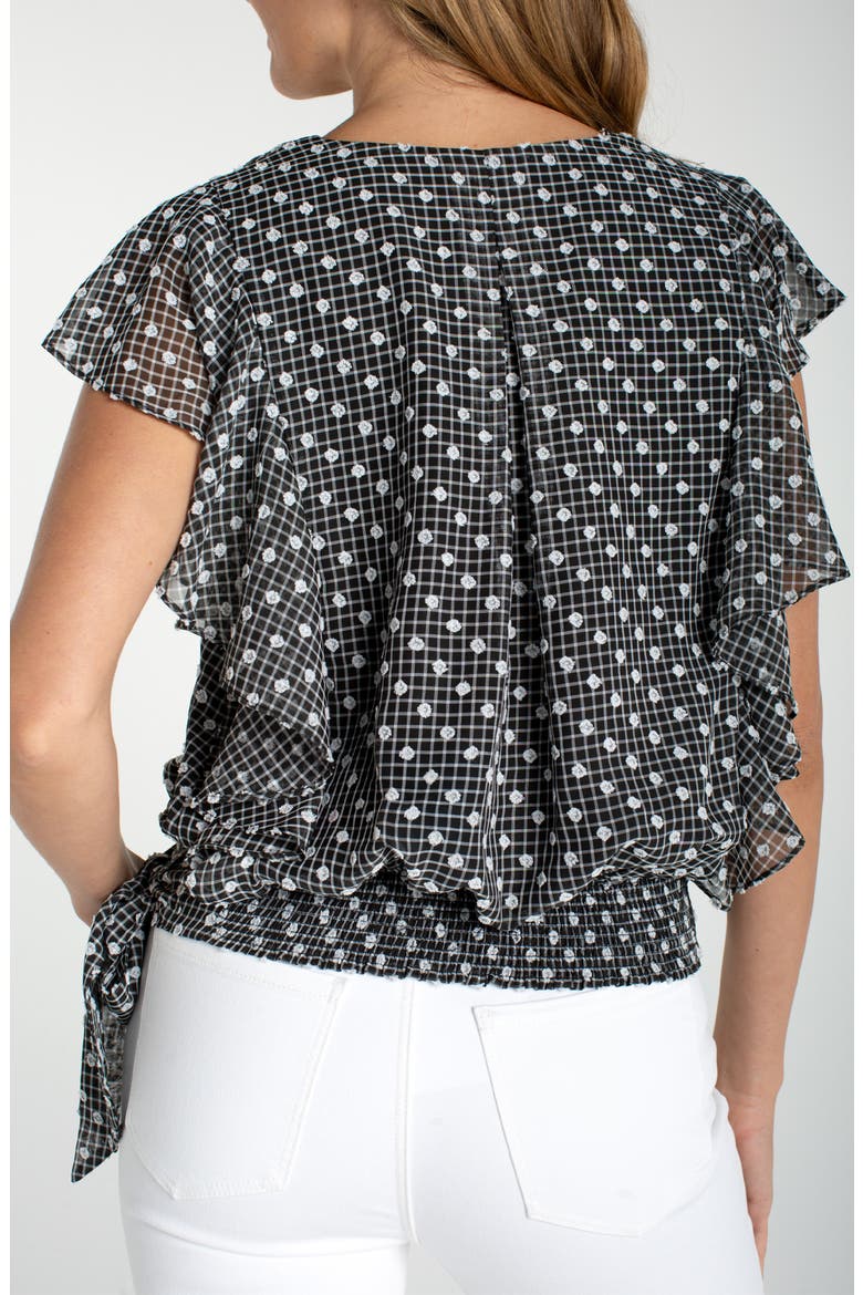 Ruffle Dobby Top, Alternate, color, BLACK/ WHITE PLAID