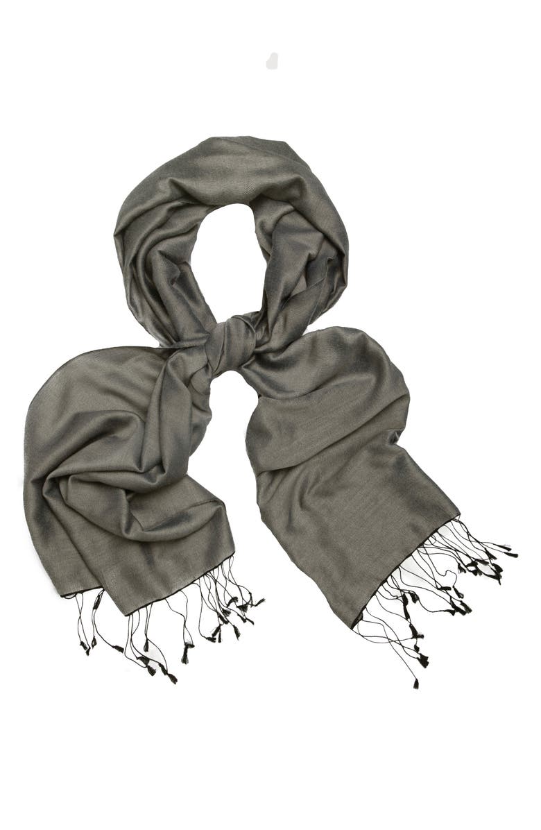 SAACHI Fringe Silk & Cotton Scarf, Alternate, color, Black