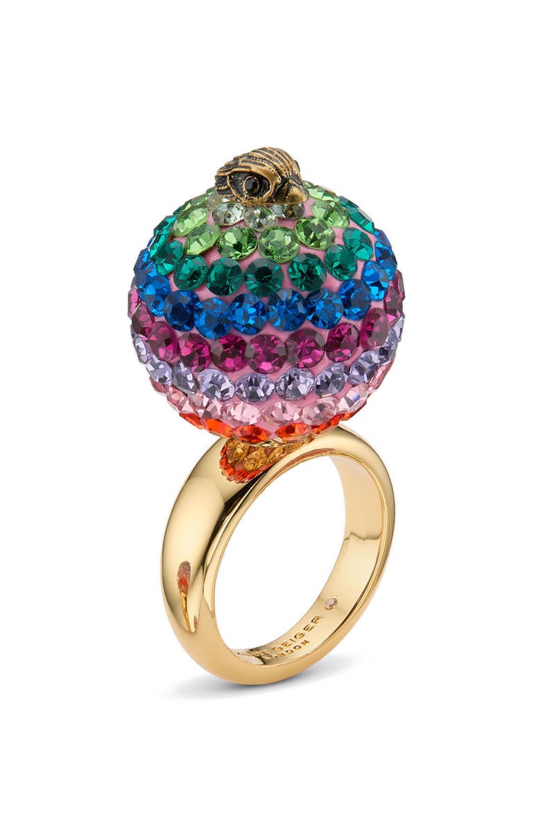 Kurt Geiger London Pavé Crystal Orb Cocktail Ring, Alternate, color, Rainbow Multi