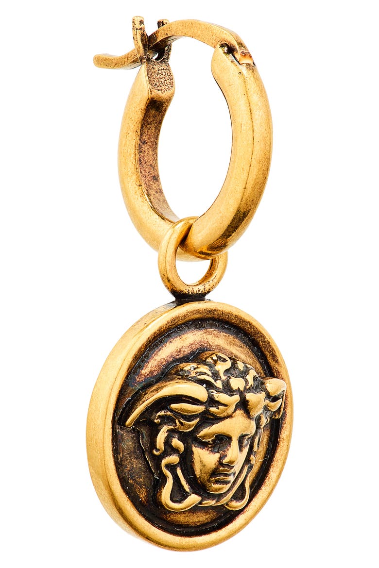 Medusa Drop Hoop Earrings, Alternate, color, GOLD 82