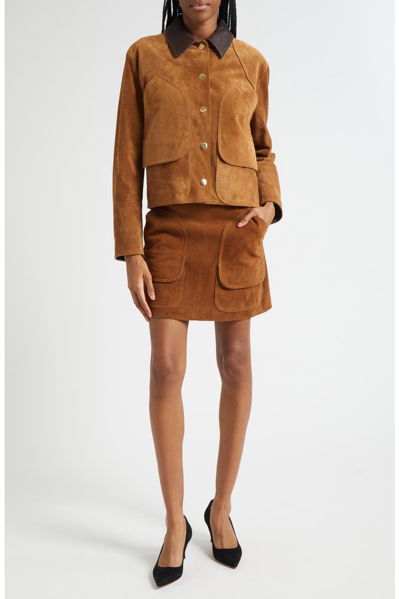Walters Crop Suede Barn Jacket, Alternate, color, WHISKY