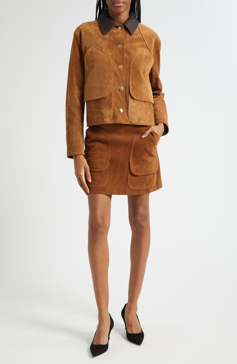 Veronica Beard Walters Crop Suede Barn Jacket, Alternate, color, Whisky