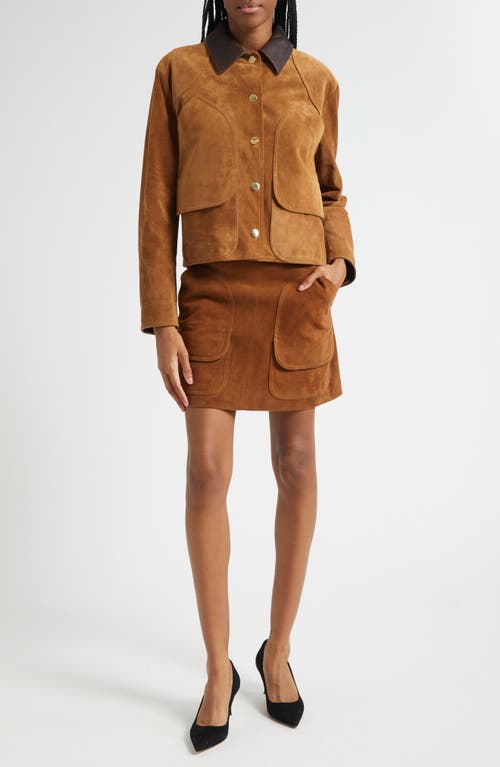 Veronica Beard Walters Leather Cropped Barn Jacket Whisky In Brown