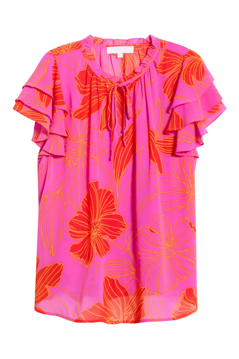 Blakely Floral Donis Split Neck Top, Alternate, color, ORANGE-PINK-MULTI