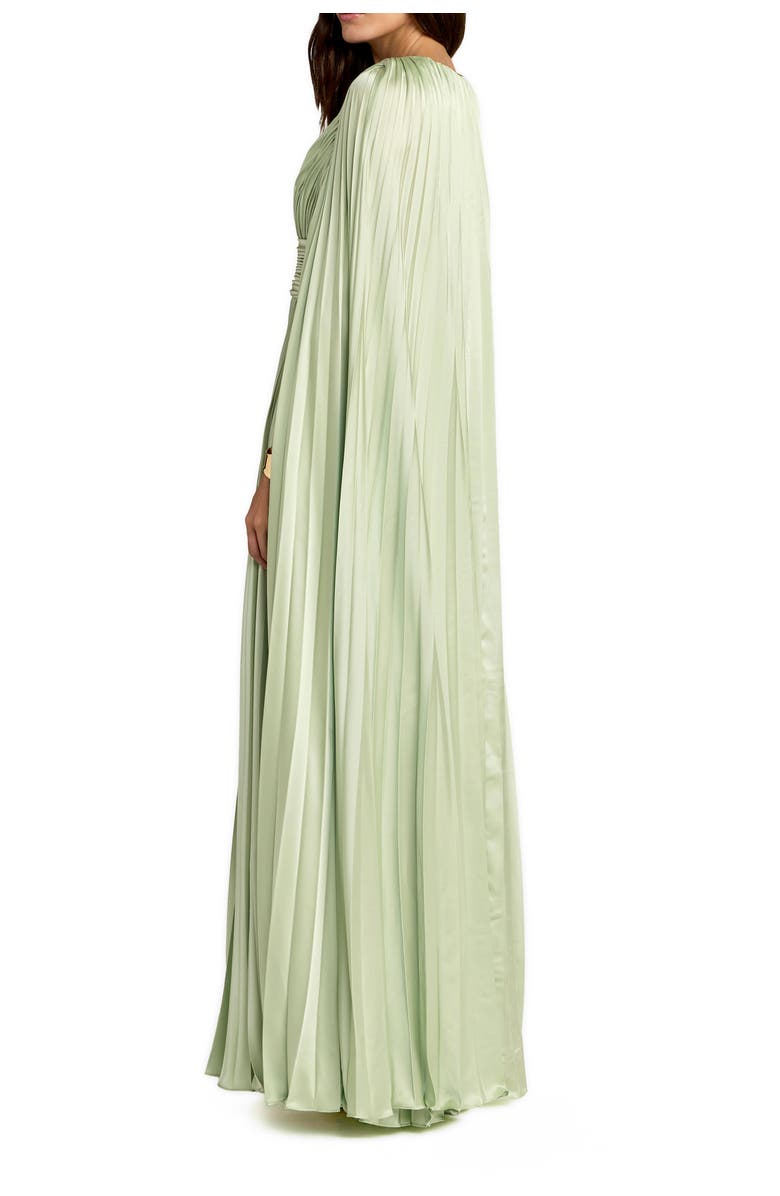 Mac Duggal Pleated Charmeuse V-Neck Gown with Cape Sleeves, Alternate, color, Sage