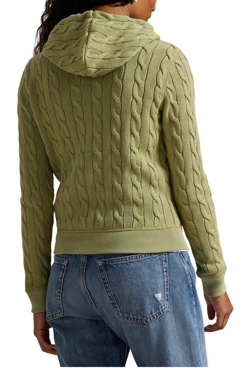 Cable Knit Cotton Zip Hoodie, Alternate, color, LIGHT OLIVE
