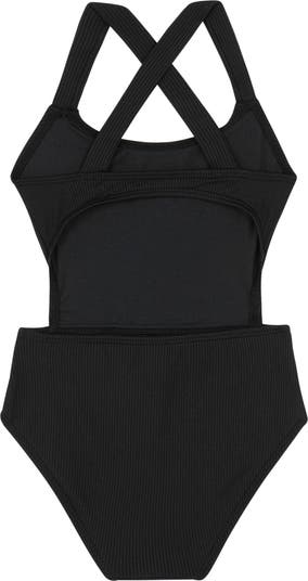 Summer Rib Textured Cut Out Cross Strap One Piece