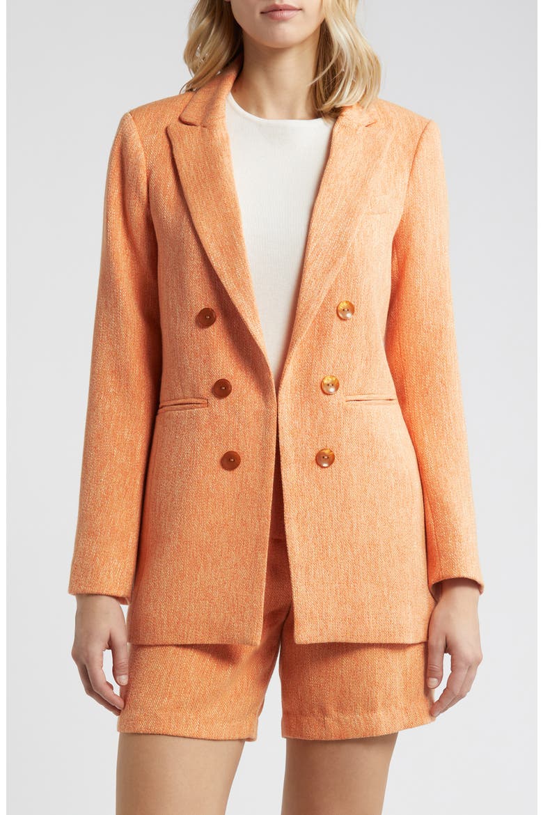 Tweed Double Breasted Boyfriend Jacket, Main, color, SALMON
