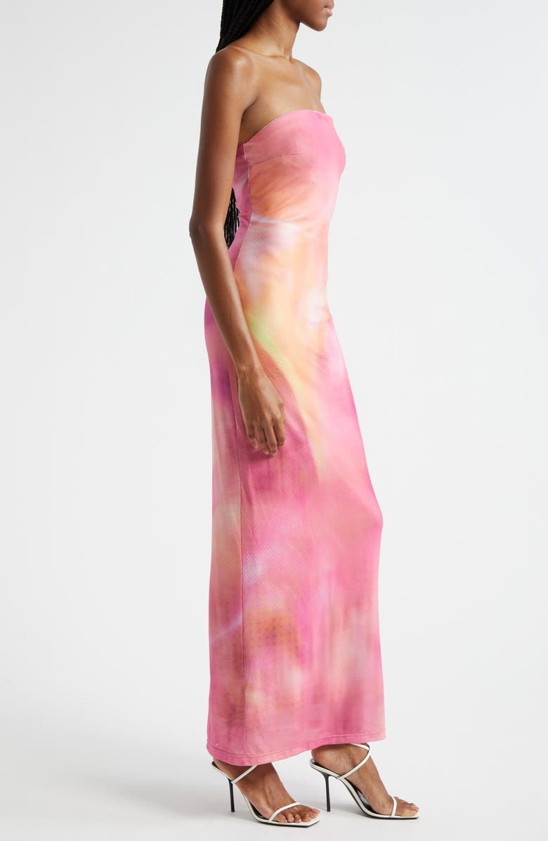 Rare London Tie Dye Strapless Mesh Gown, Alternate, color, 