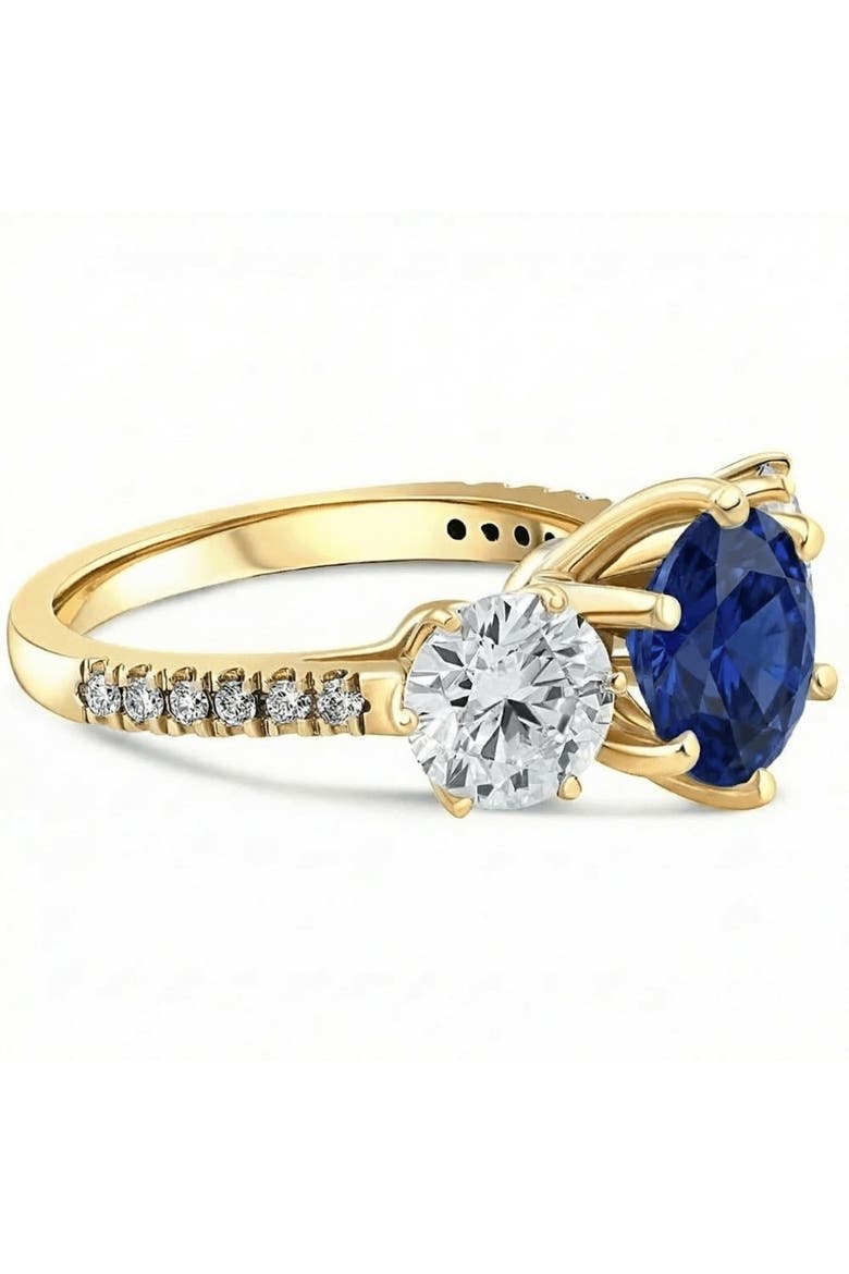 Certified 6 3/4Ct Blue Sapphire Diamond Ring Three Stone Gold Lab Grown, Alternate, color, 10k Yellow Gold