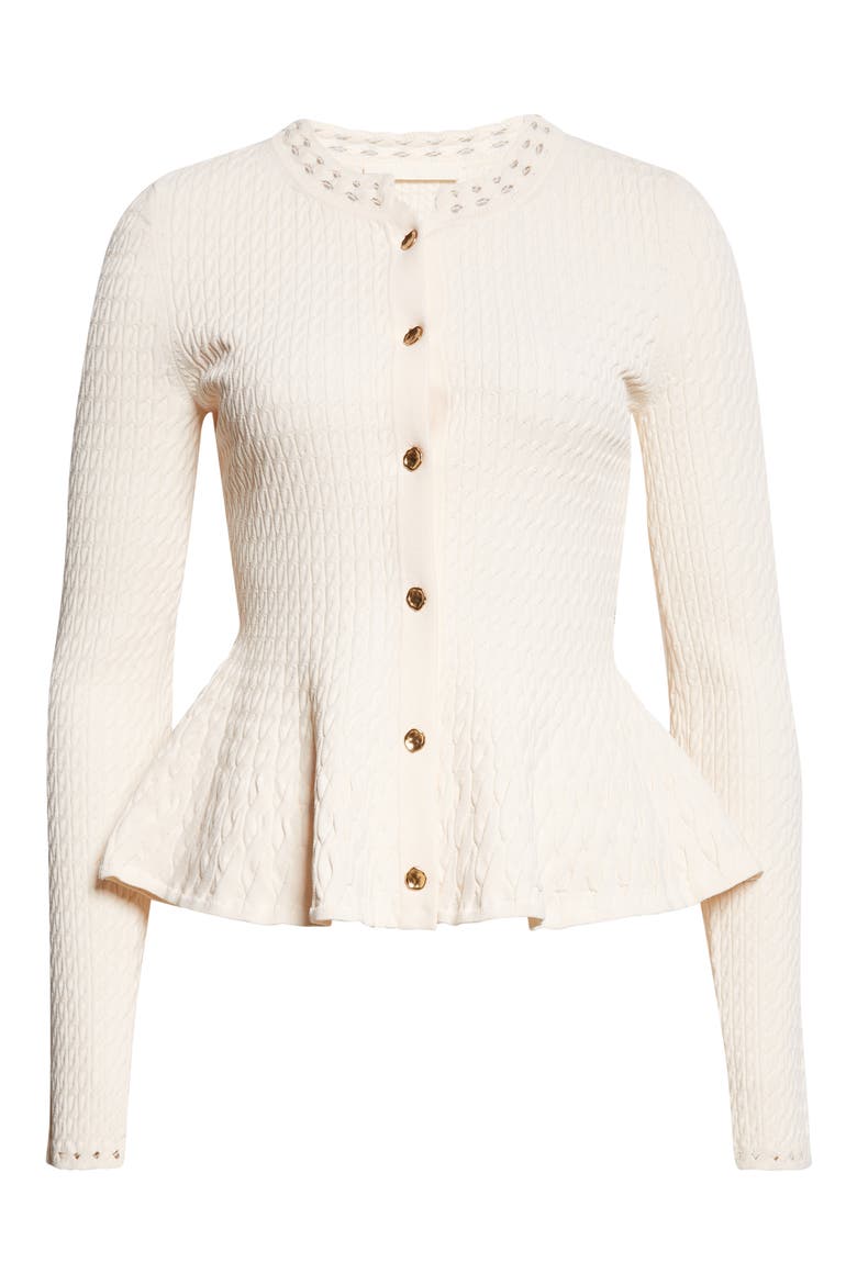 Cable Stitch Peplum Cardigan, Alternate, color, PLASTER