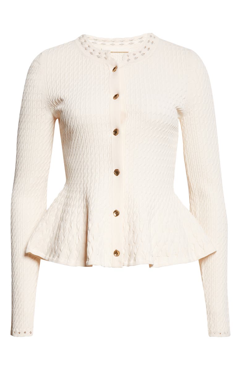 Jason Wu Collection Cable Stitch Peplum Cardigan, Alternate, color, Plaster