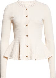 Jason Wu Collection Cable Stitch Peplum Cardigan