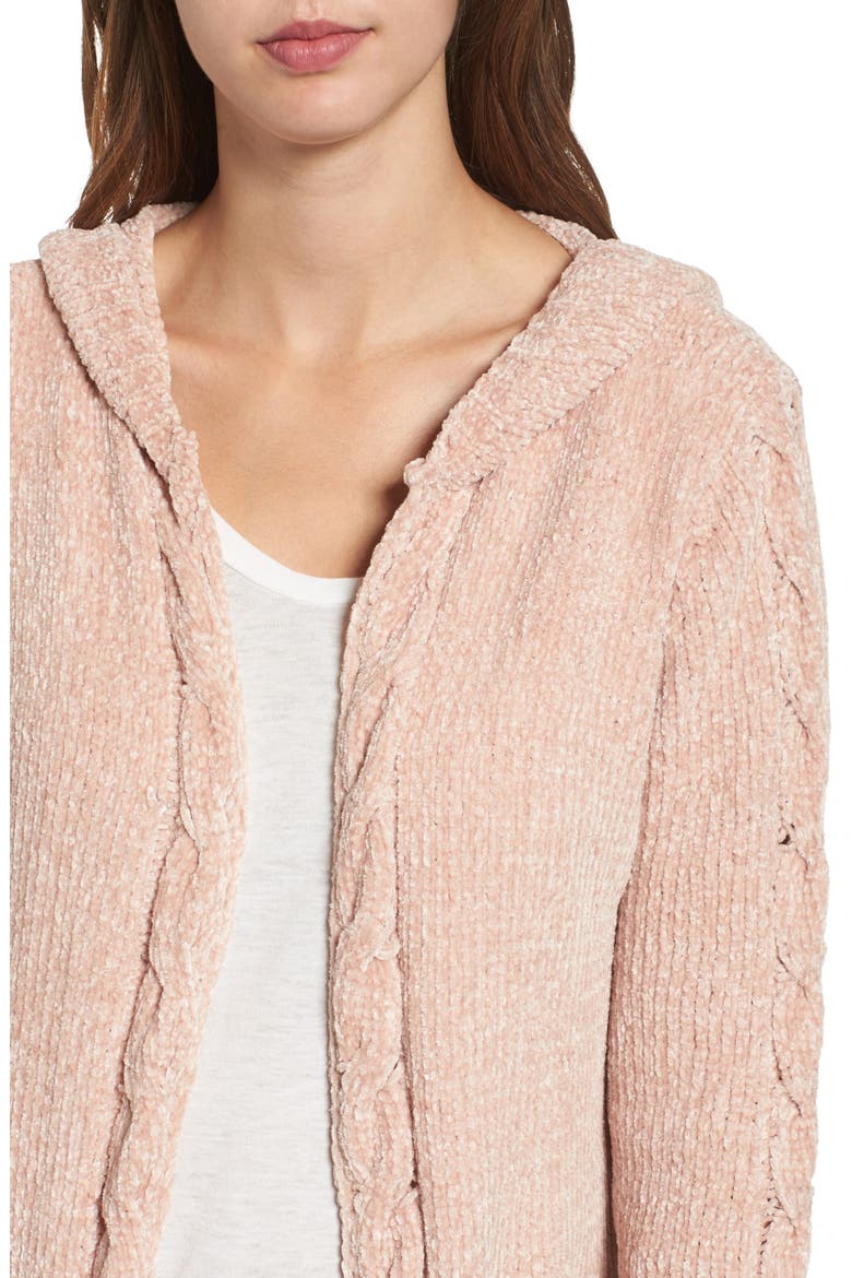 Chenille Hooded Cardigan, Alternate, color, BLUSH