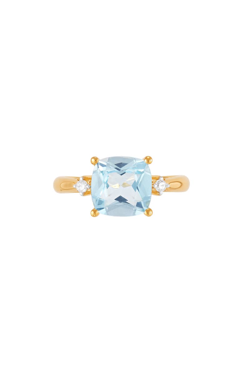 Frankie & Zoe 14K Yellow Gold Cushion Cut Swiss Blue Topaz & Diamond Ring, Main, color, Yellow Gold
