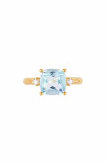 Frankie & Zoe 14K Yellow Gold Cushion Cut Swiss Blue Topaz & Diamond Ring