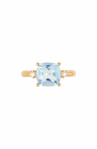 Frankie & Zoe 14K Yellow Gold Cushion Cut Swiss Blue Topaz & Diamond Ring