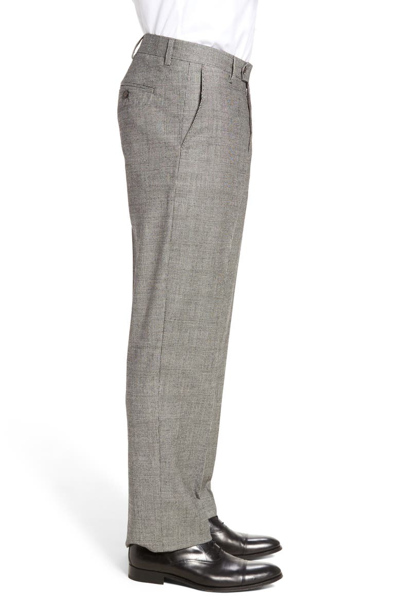 Touch Finish Flat Front Plaid Classic Fit Stretch Wool Dress Pants, Alternate, color, BLACK/ WHITE