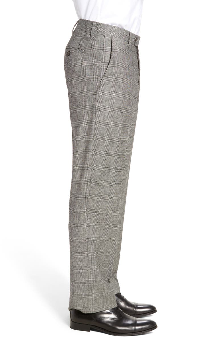Berle Touch Finish Flat Front Plaid Classic Fit Stretch Wool Dress Pants, Alternate, color, Black/ White
