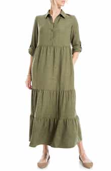 MAX STUDIO LONDON Tiered Long Sleeve Gauze Shirtdress