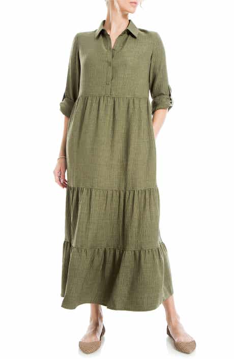 MAX STUDIO LONDON Tiered Long Sleeve Gauze Shirtdress