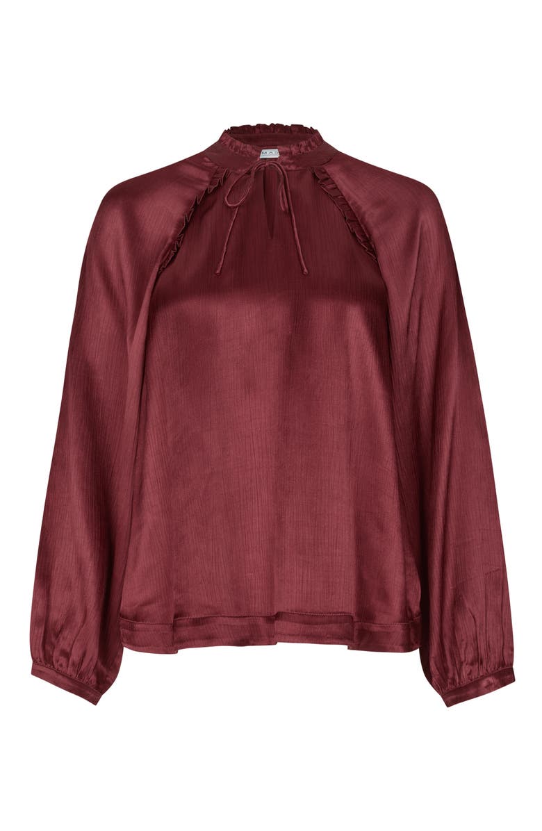 Masai Copenhagen Maberonix Tie Ruffle Neck Blouse, Alternate, color, Tawny Port