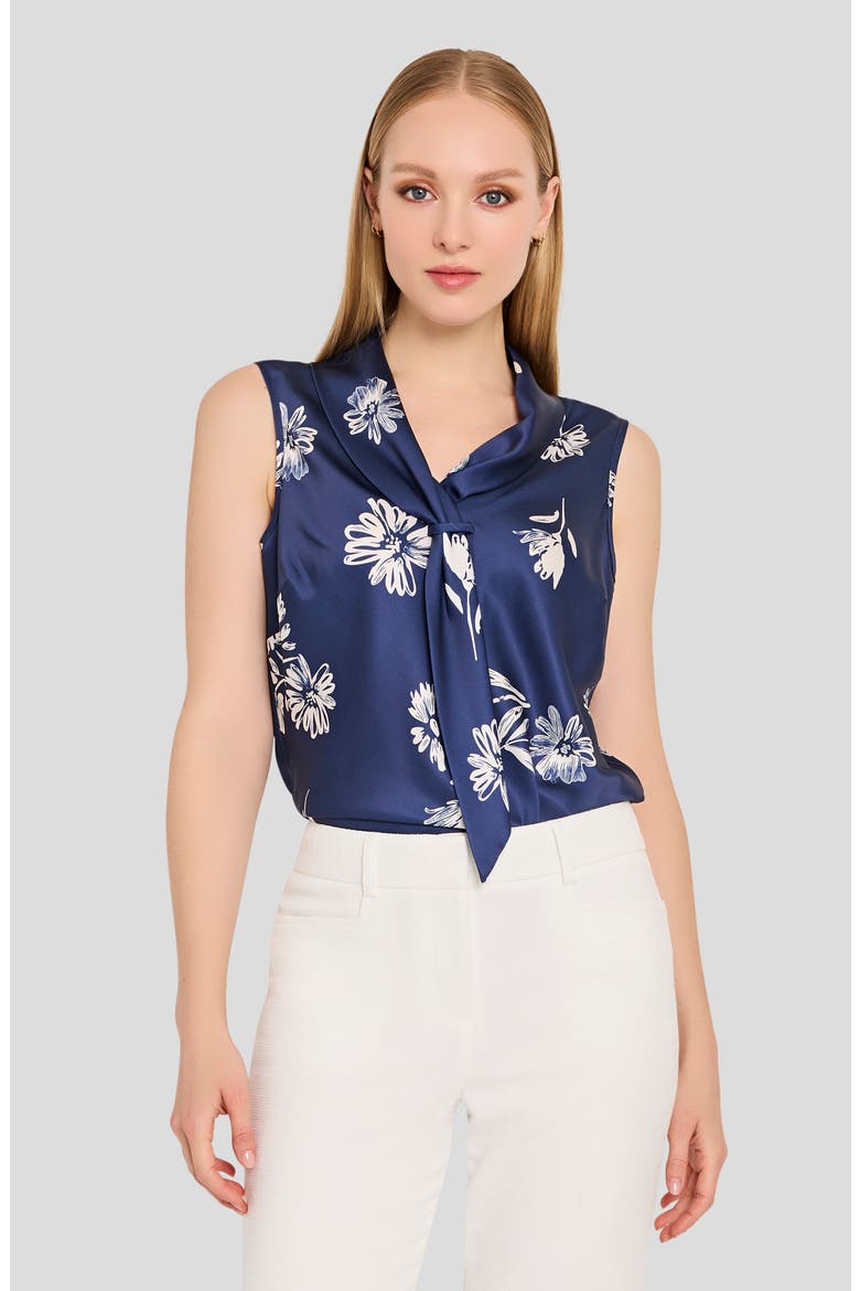 Sailor Tie Neck Sleeveless Top, Alternate, color, NAVY IVORY