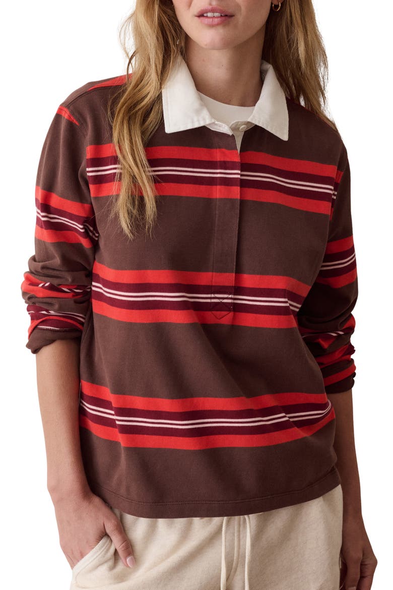 Miracle Jersey Stripe Rugby Polo, Main, color, CHOCOLATE AND BERRY