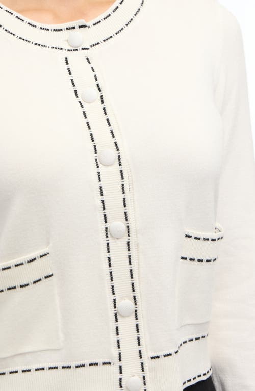 Ellen Tracy Contrast Trim Sweater Knit Cardigan In Marshmallow