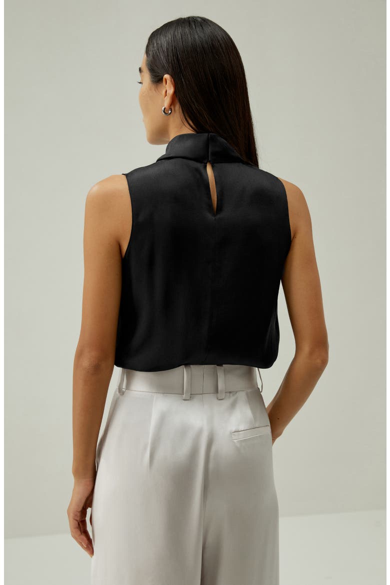 Women's Asymmetrical Sleeveless Cowl Neck Silk Top, Alternate, color, Black