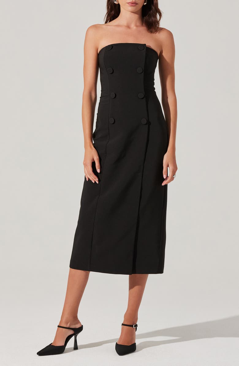 ASTR the Label Strapless Tuxedo Midi Dress, Alternate, color, Black
