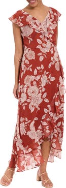 London Times Ruffle Wrap Maxi Dress