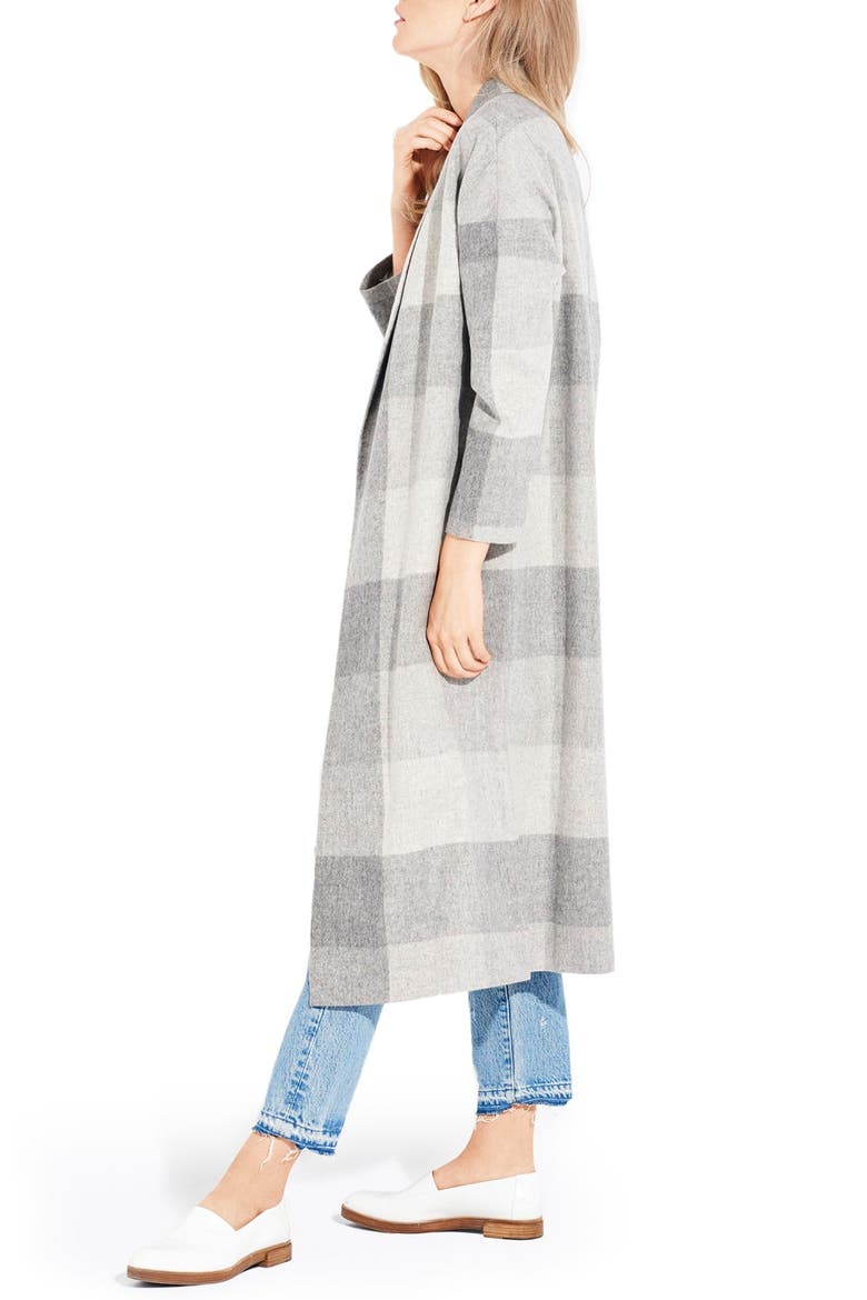 The Robe Wool Long Coat, Alternate, color, GREY PLAID