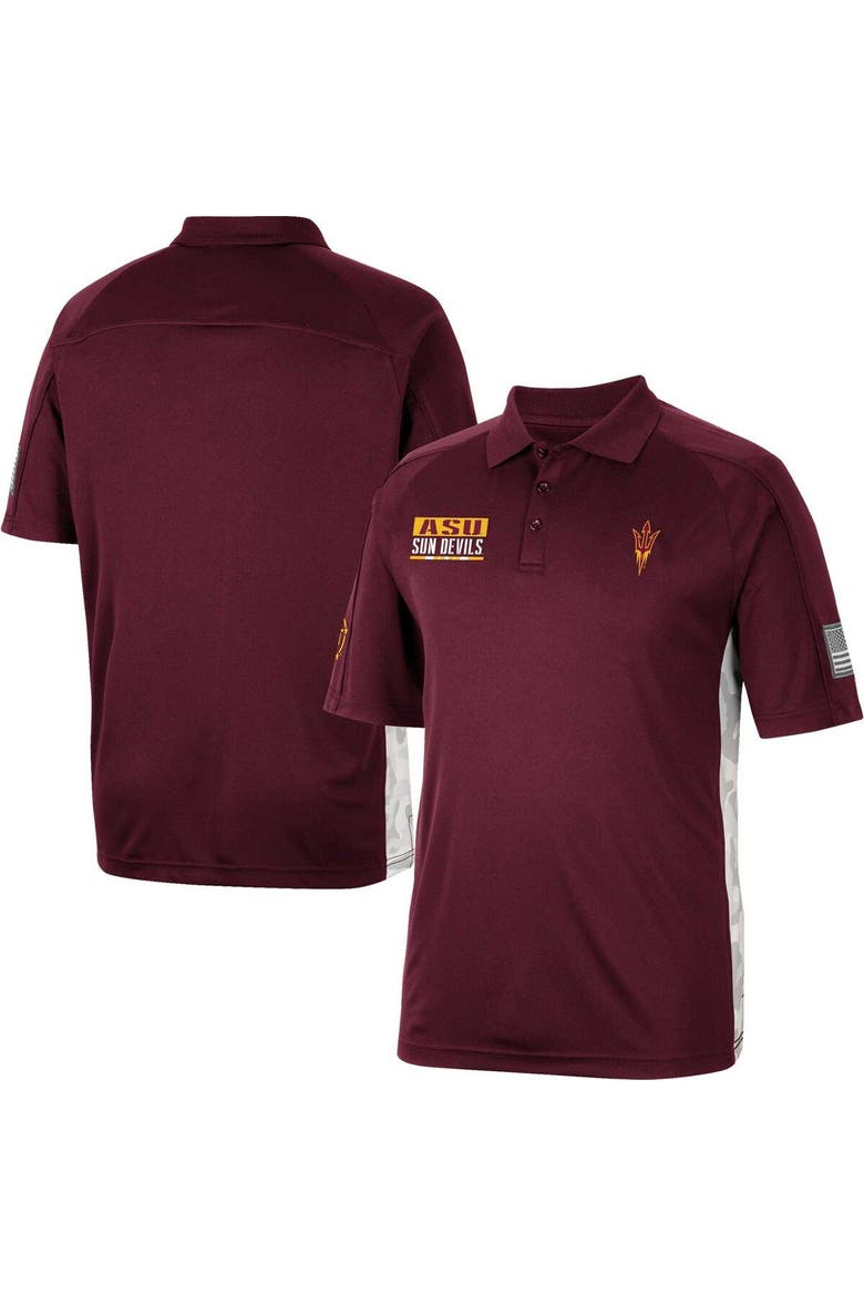 Men's Colosseum Maroon Arizona State Sun Devils OHT Military Appreciation Snow Camo Polo, Main, color, Maroon