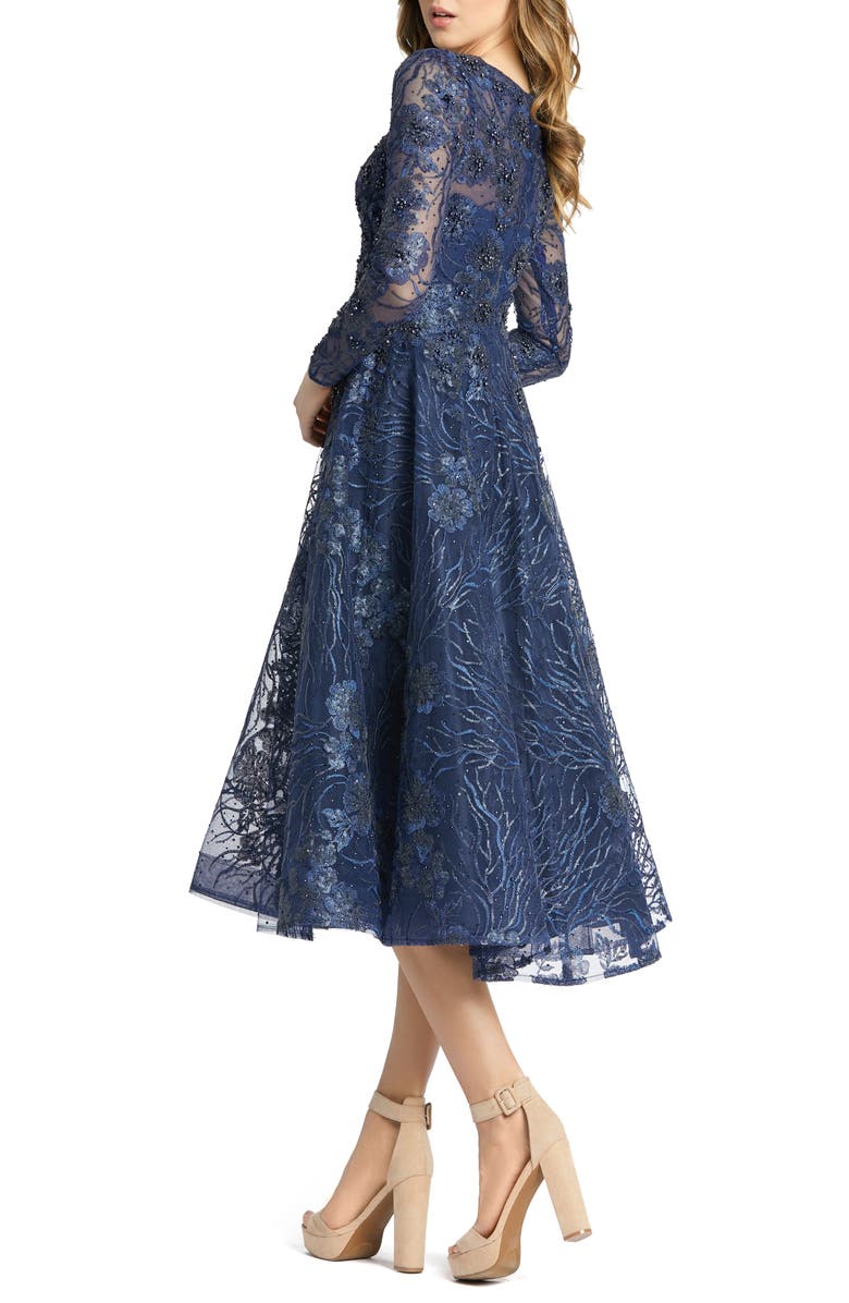 Mac Duggal Floral Embroidered Sequin Midi Gown, Alternate, color, 