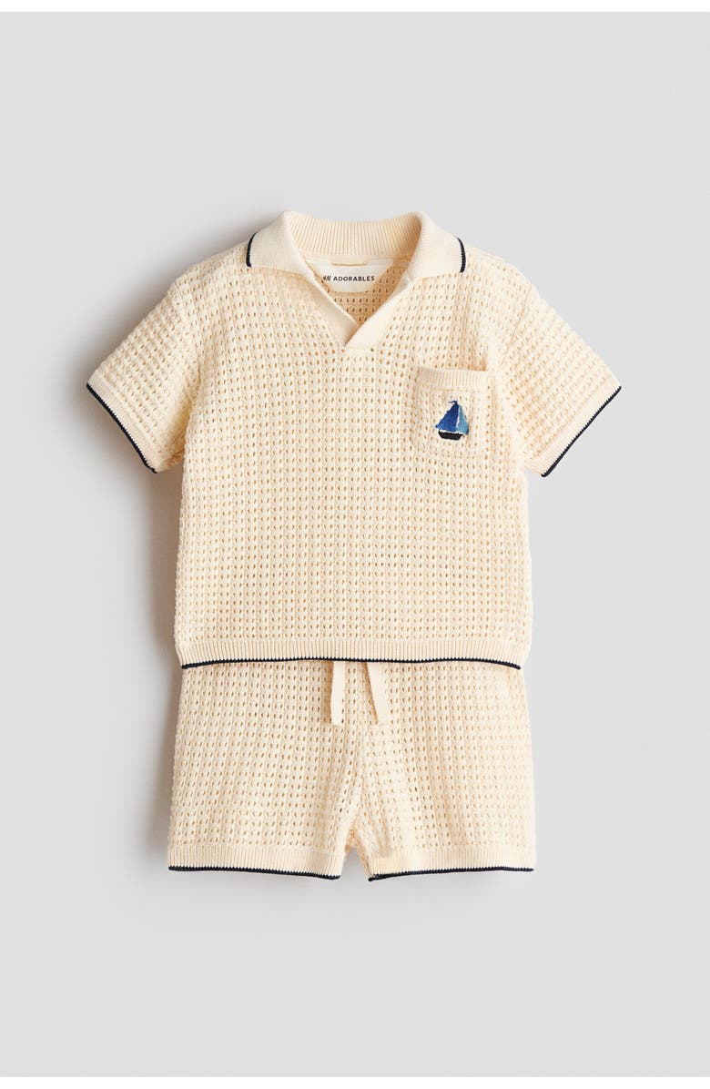 H&M 2-piece Hole-knit Cotton Set, Alternate, color, Light Beige/Sailboat